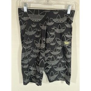 Adidas Capri Leggings Womens Small Black Sparkle Logo Athletic Gym Yoga